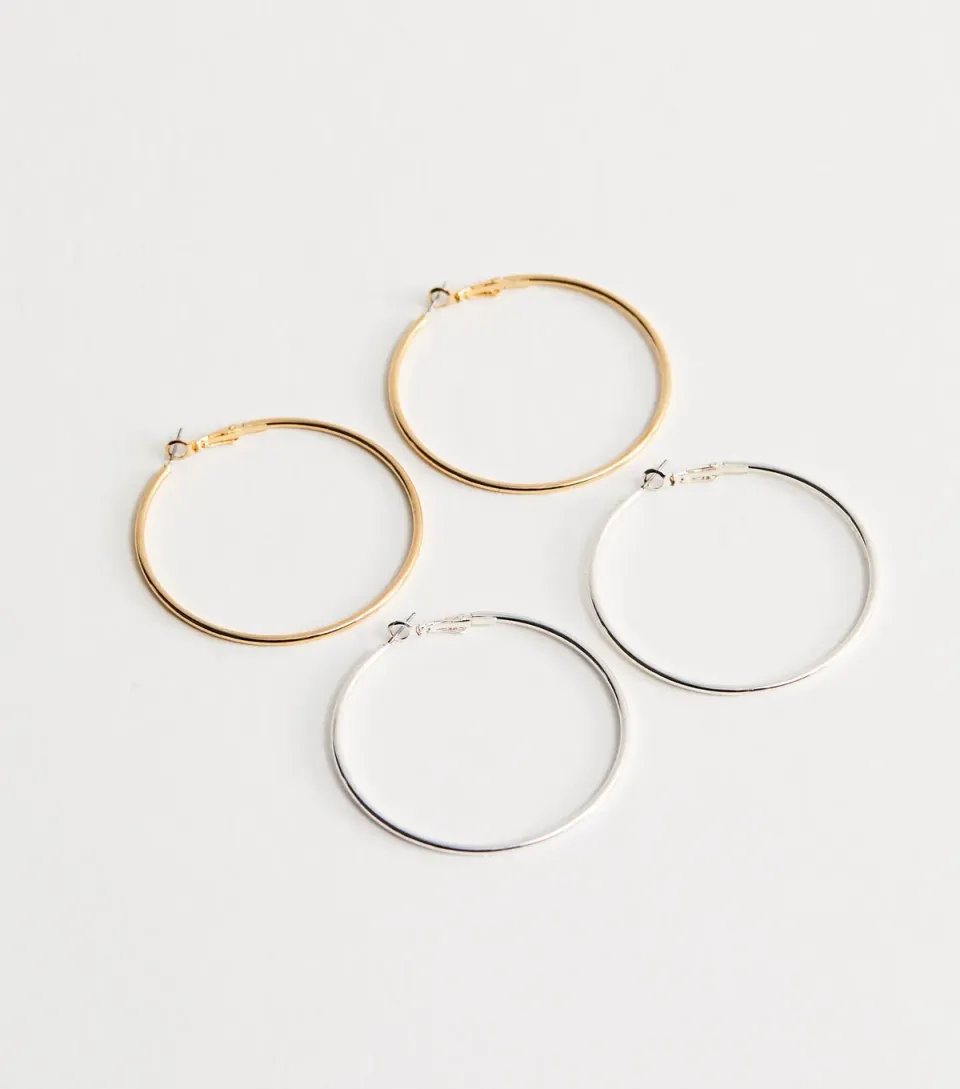 Pack of 2 Gold and Silver Tone 60mm Hoop Earrings