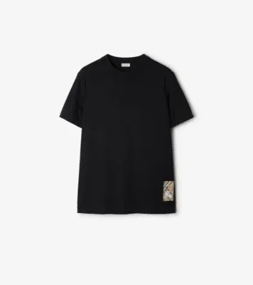 Check Label Cotton T-shirt in Black