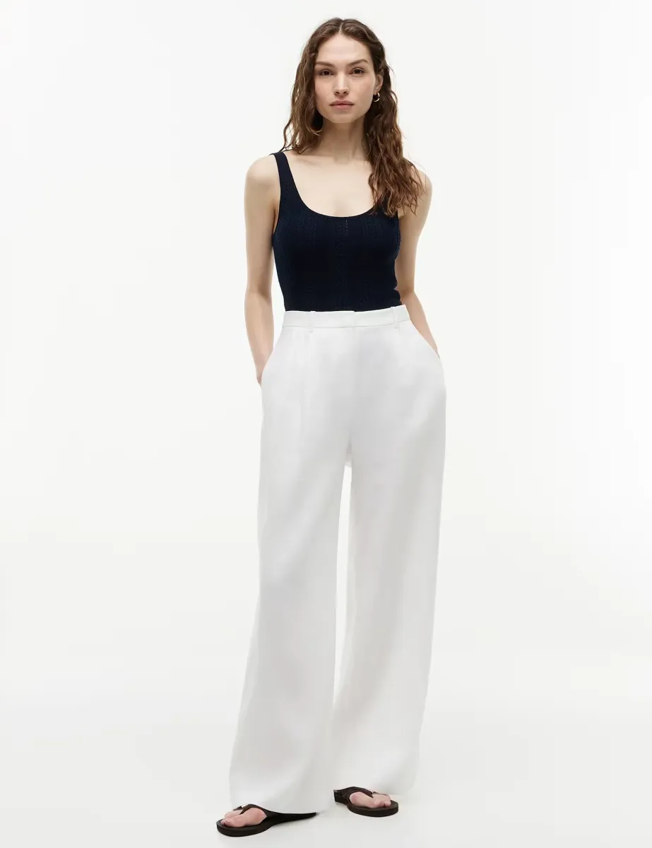 Linen Rich Tailored Wide Leg Trousers White