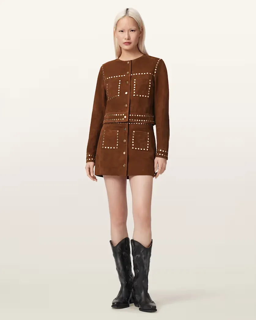 Alice Suede Studded Cropped Trucker Jacket