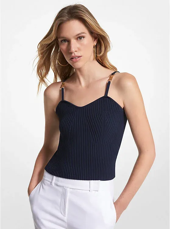 Ribbed Stretch Viscose Cropped Tank Top
