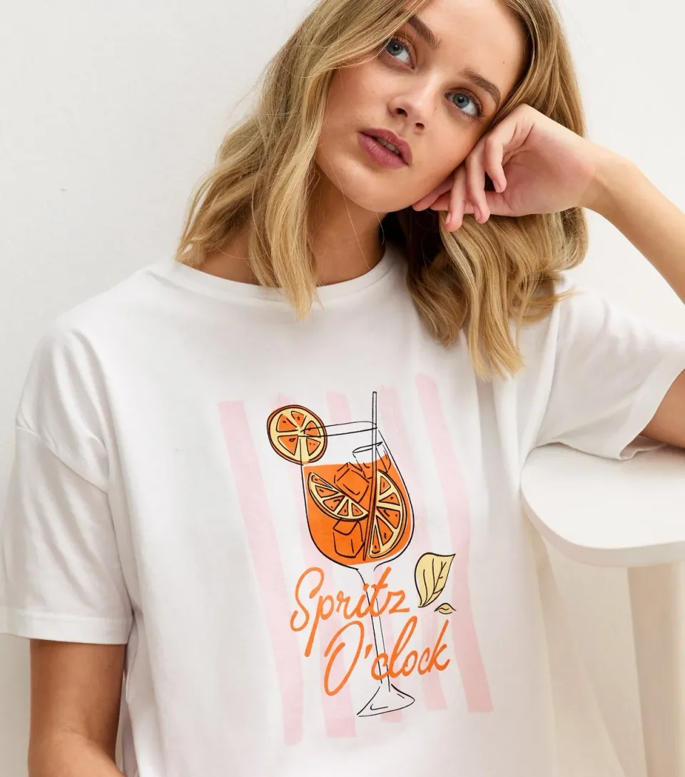 Women's White Spritz O' Clock Print T-Shirt and Shorts Pyjama Set