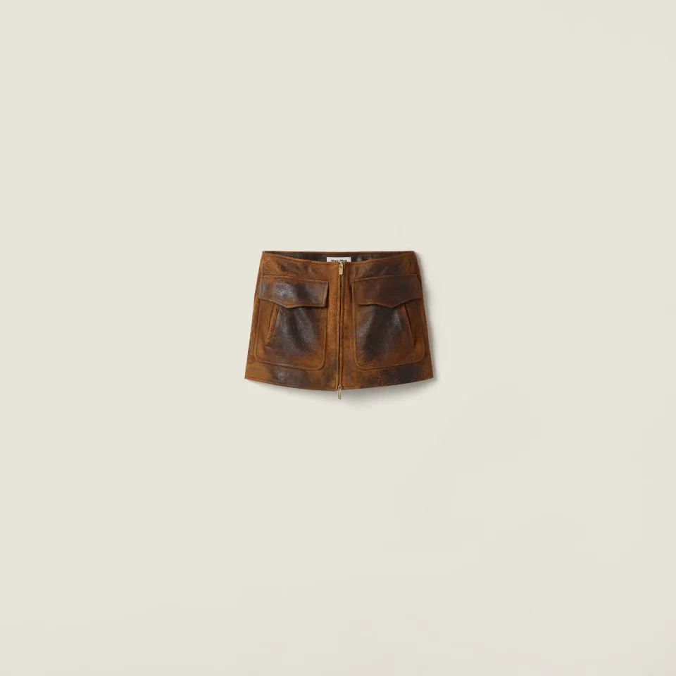 Waxed suede leather mini-skirt