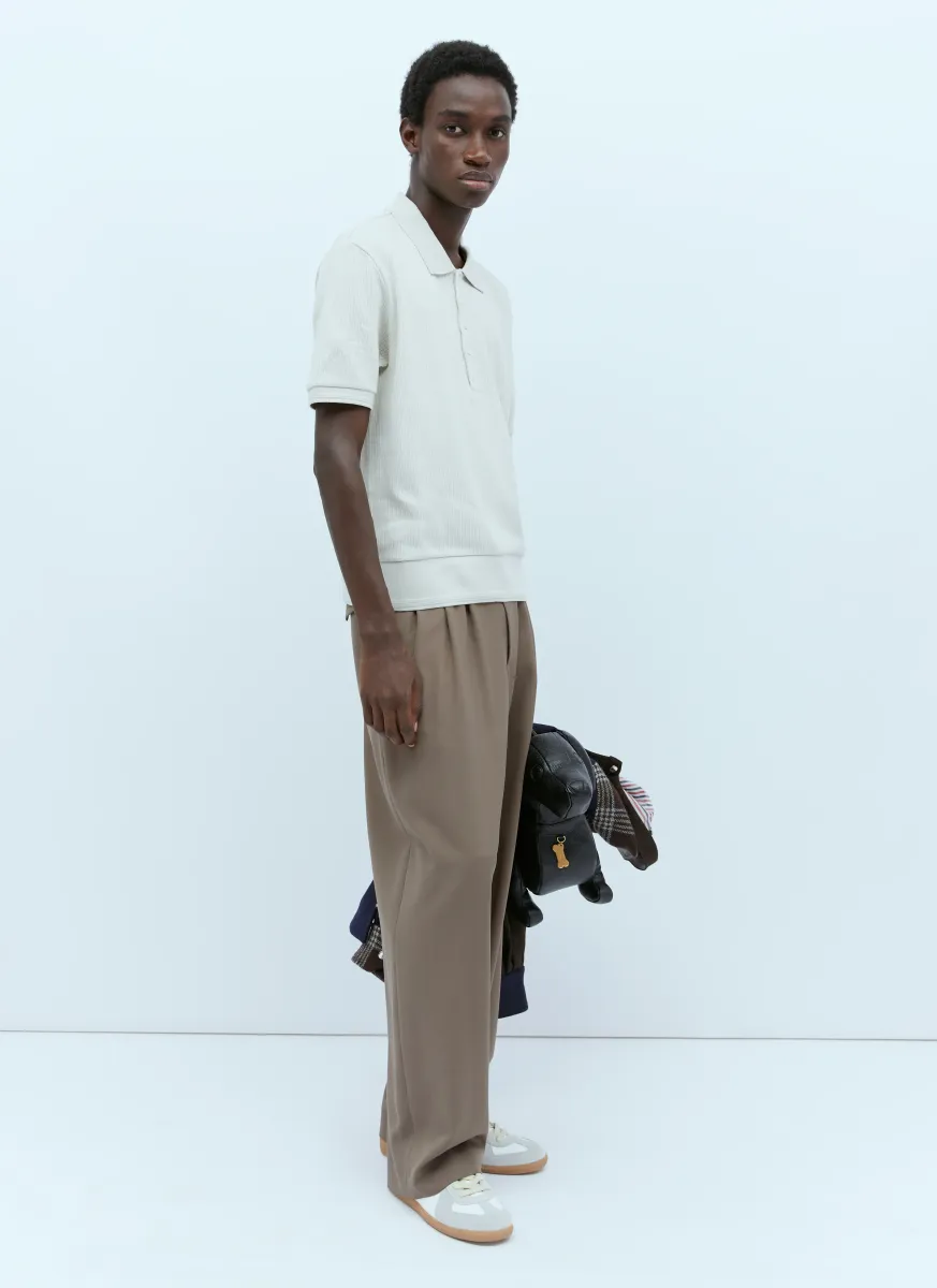 Rib Polo Shirt with Logo Patch