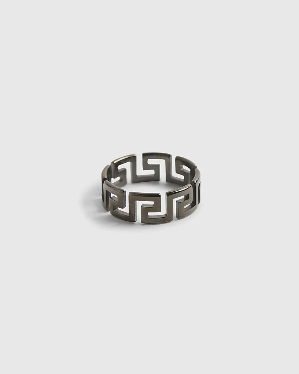 Steel Greek Key Design Ring