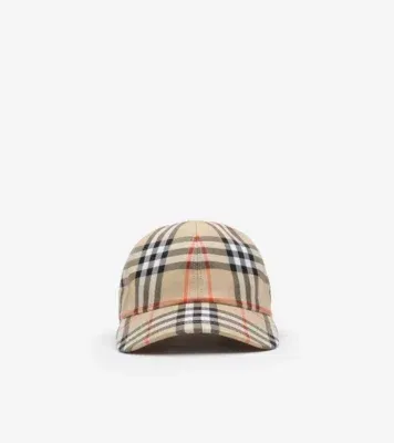 Check Cotton Baseball Cap in Sand beige
