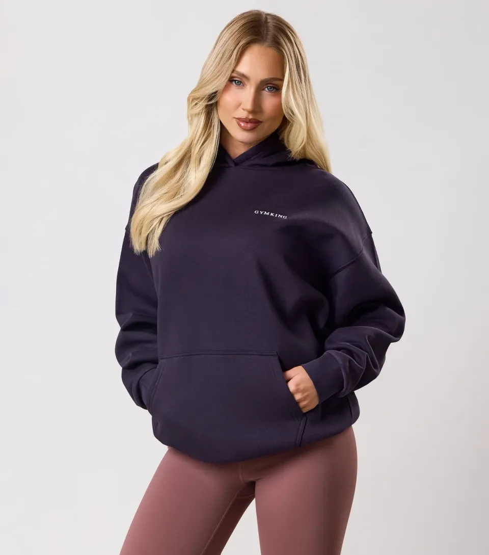 Women's Dark Purple Embroidered Logo Relaxed Hoodie