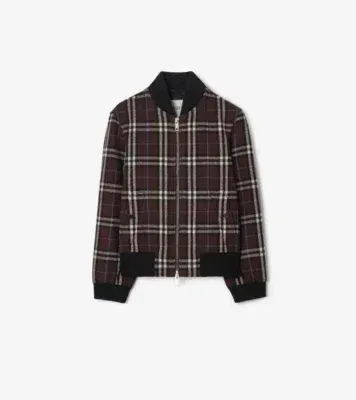 Check Wool Bomber Jacket in Snug brown