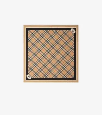 Check Silk Scarf in Sand beige