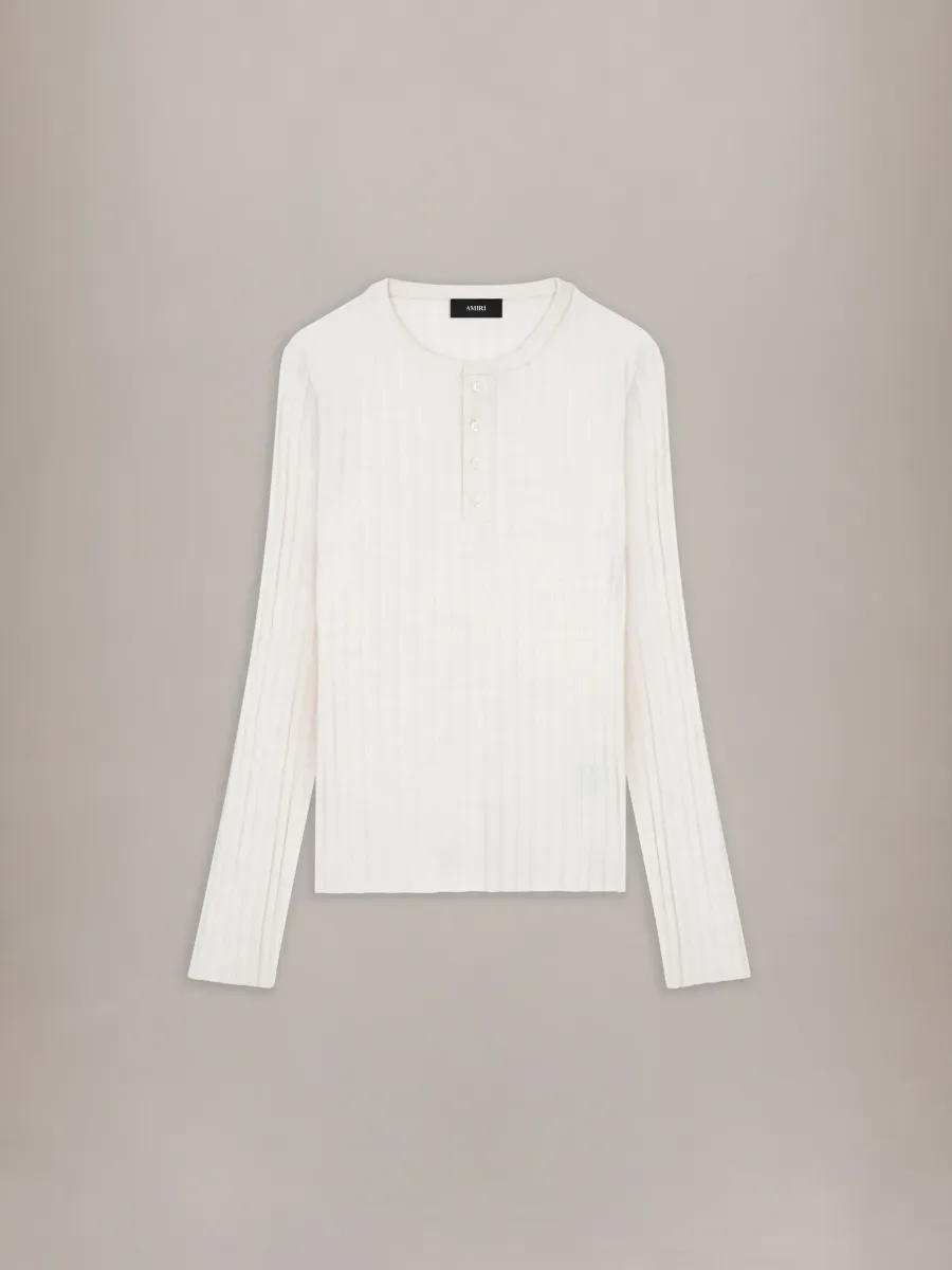 SCRIPT KNIT HENLEY - Alabaster