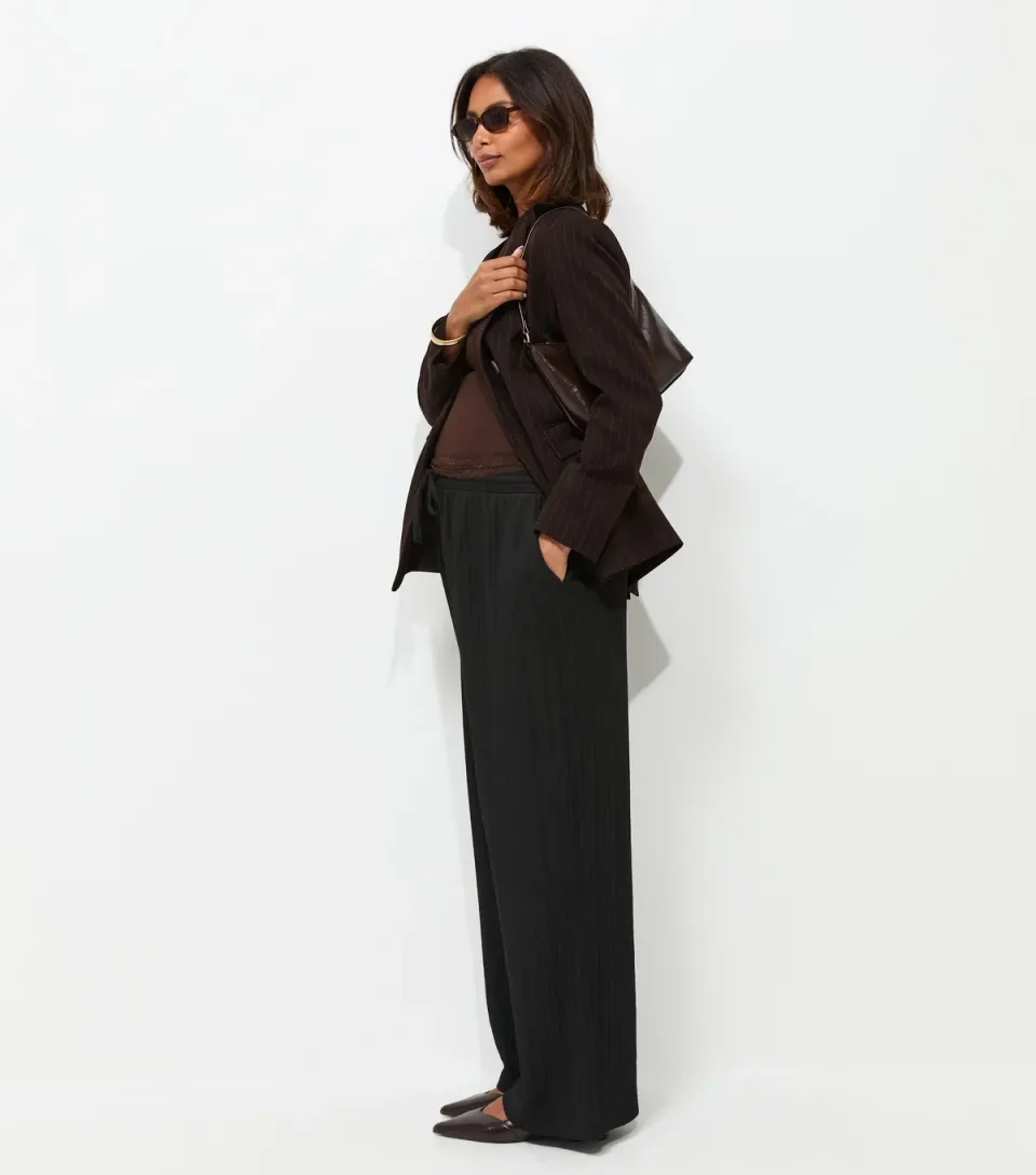 Women's Maternity Black Crinkle Jersey Wide Leg Trousers