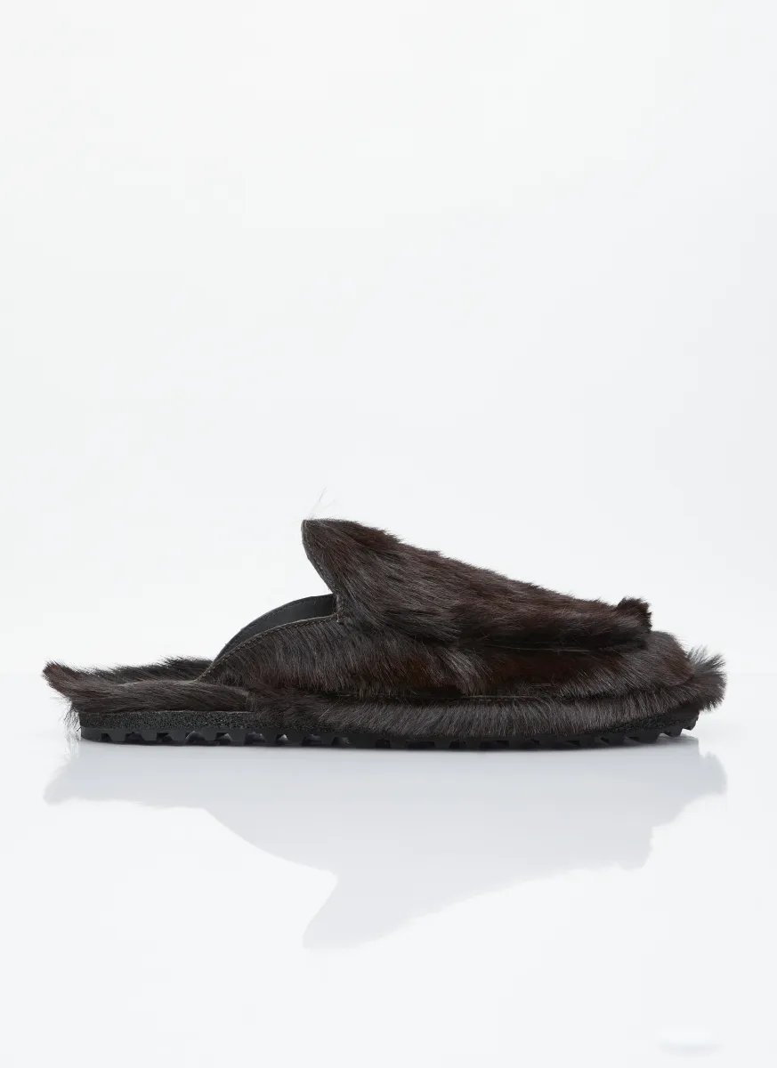 Leather-Trimmed Ponyhair Slides