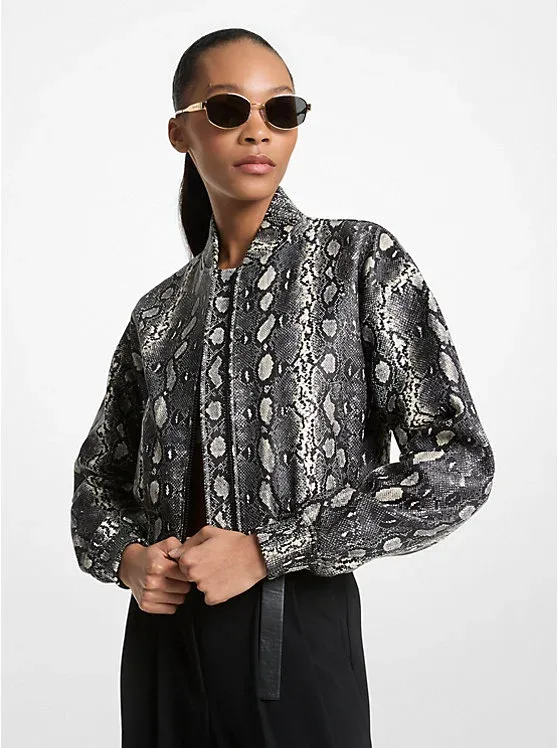 Snake Embossed Leather Blouson Jacket