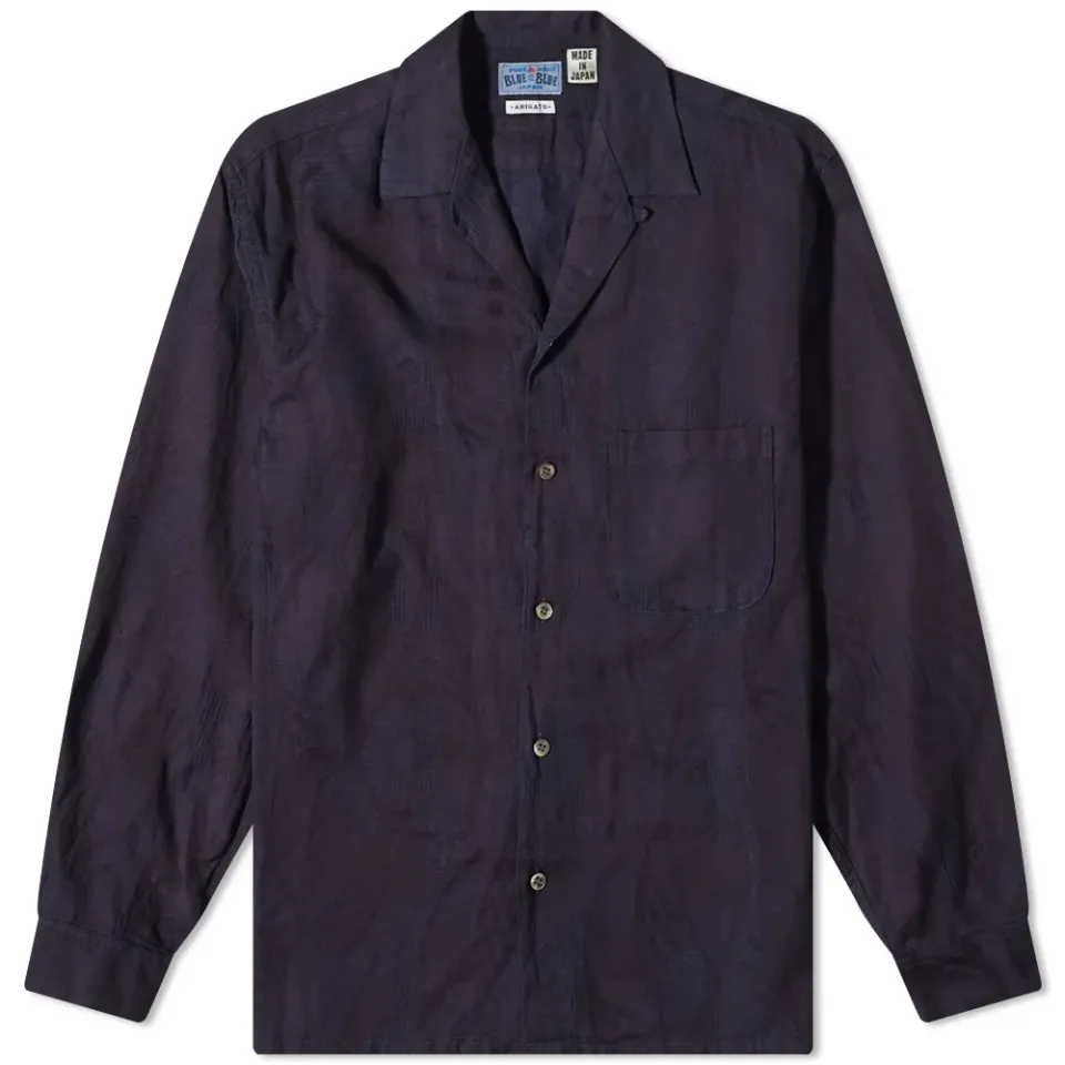 Indigo Dyed Susuki Jacquard Open Collar Shir
