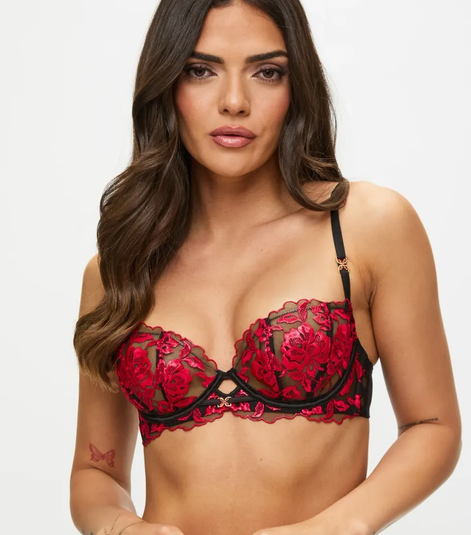 Women's Black and Red Attraction Non Padded Plunge Bra