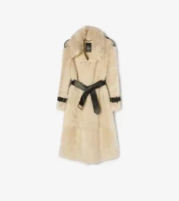 Long Shearling Linley Coat in Ecru beige - Women, Leather