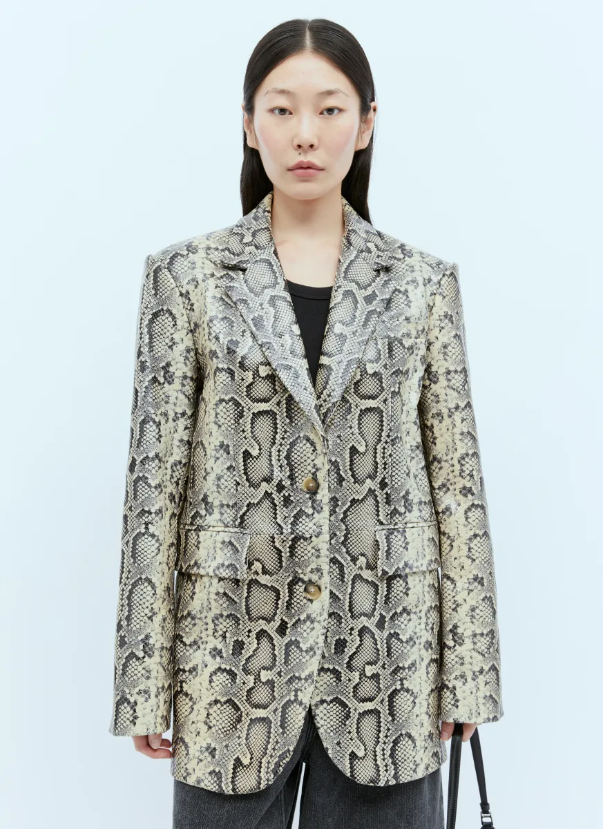 Python-Print Oversized Leather Blazer