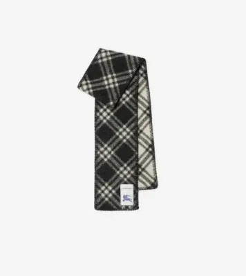 Narrow Check Wool Scarf in Black