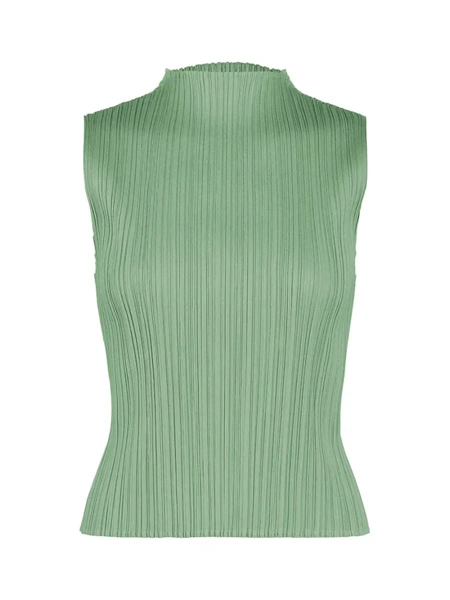 Pleats Please August Colors High-Neck Top Greyish Green