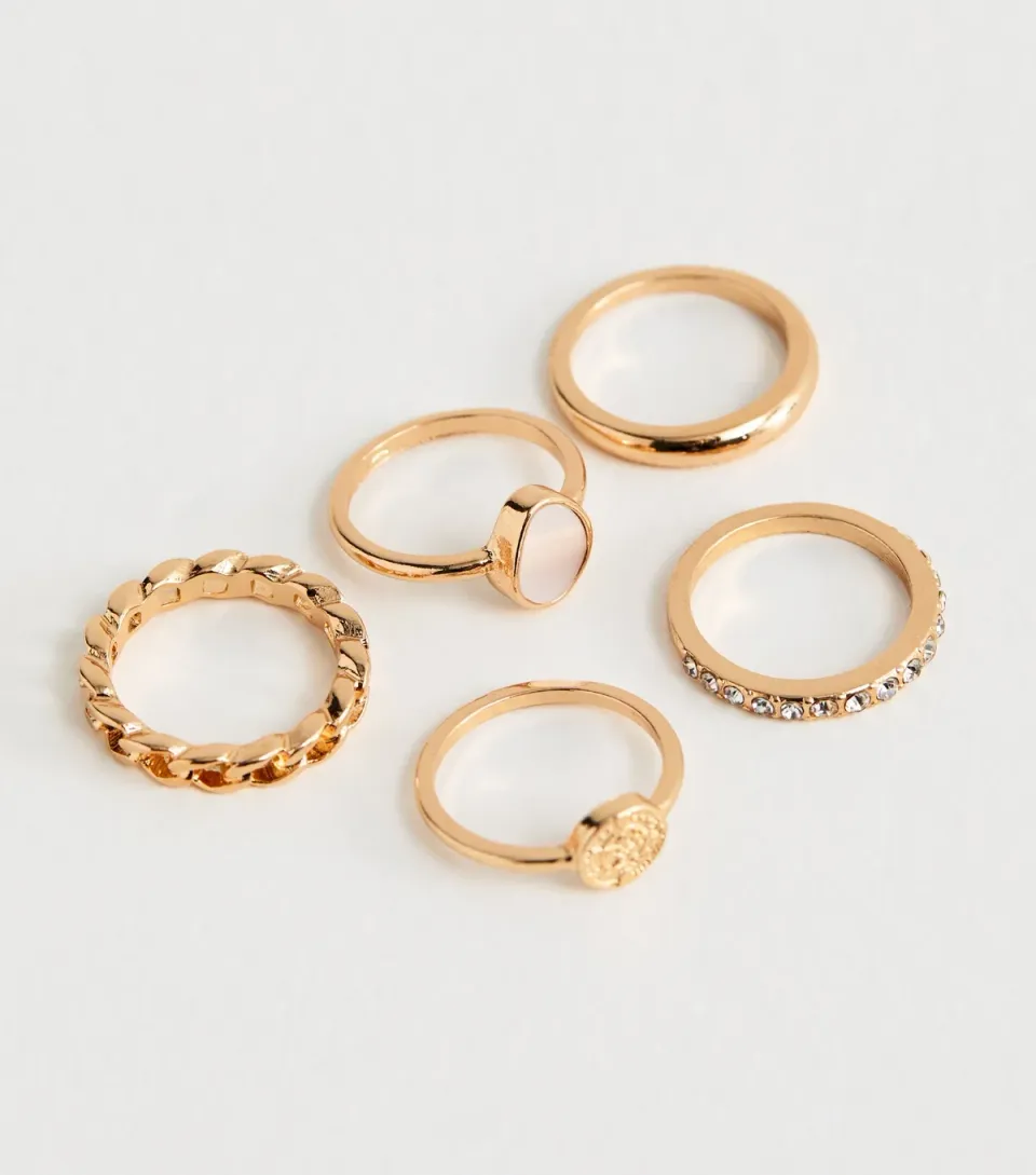 Pack of 5 Gold Tone Sleek Stacking Rings