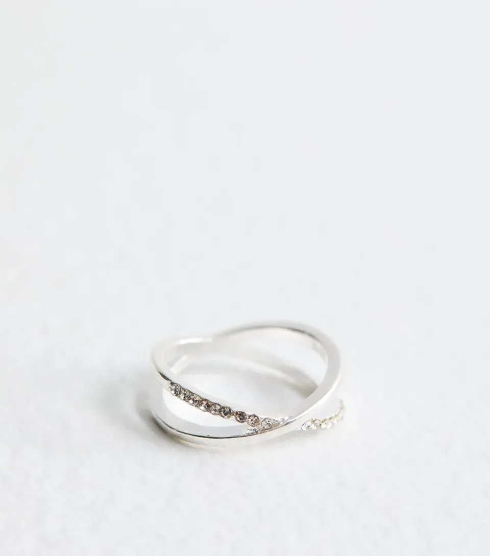 Gold Tone Crossover Embellished Ring