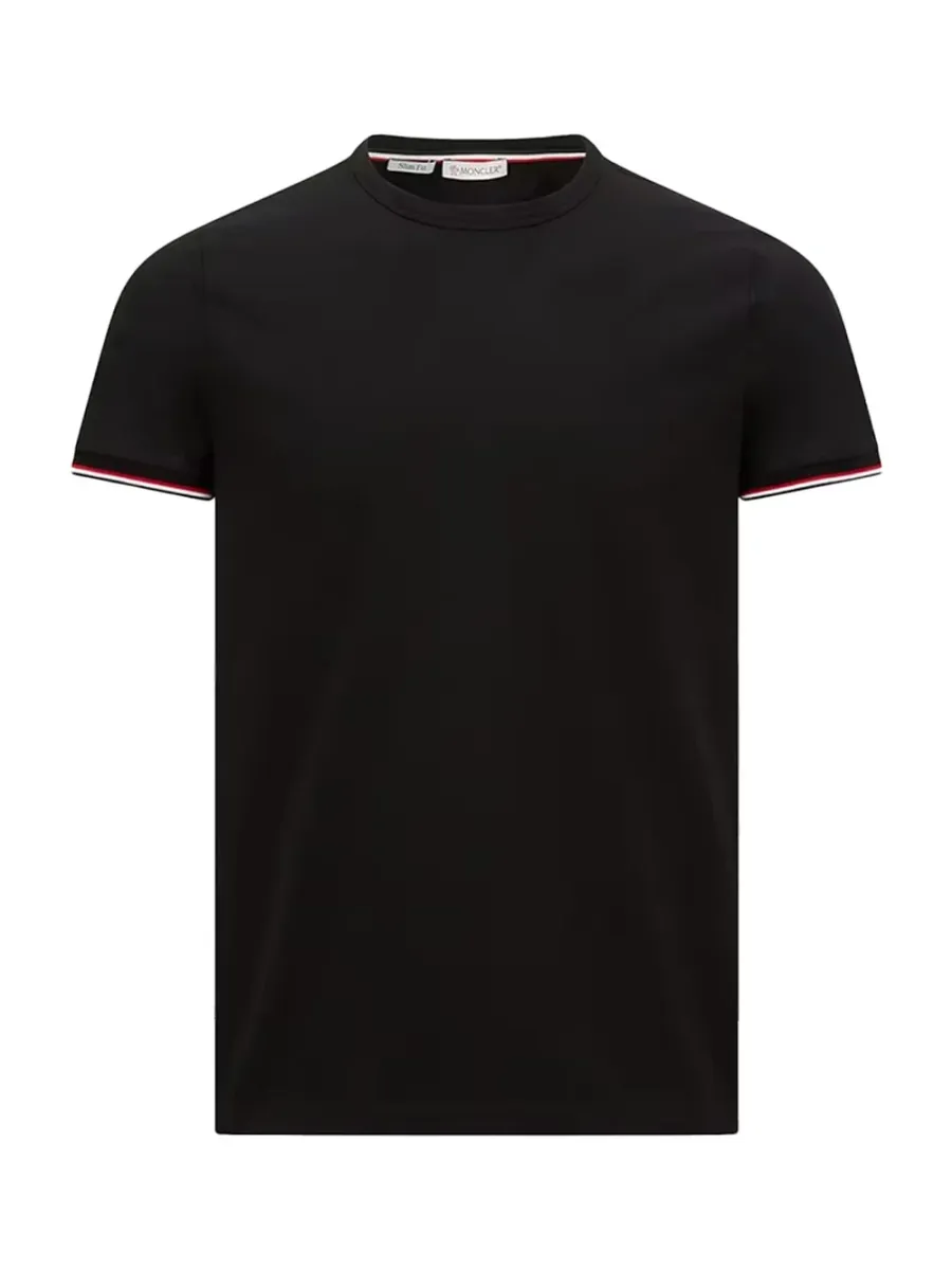 Men Tricolour-Trimmed T-Shirt Black