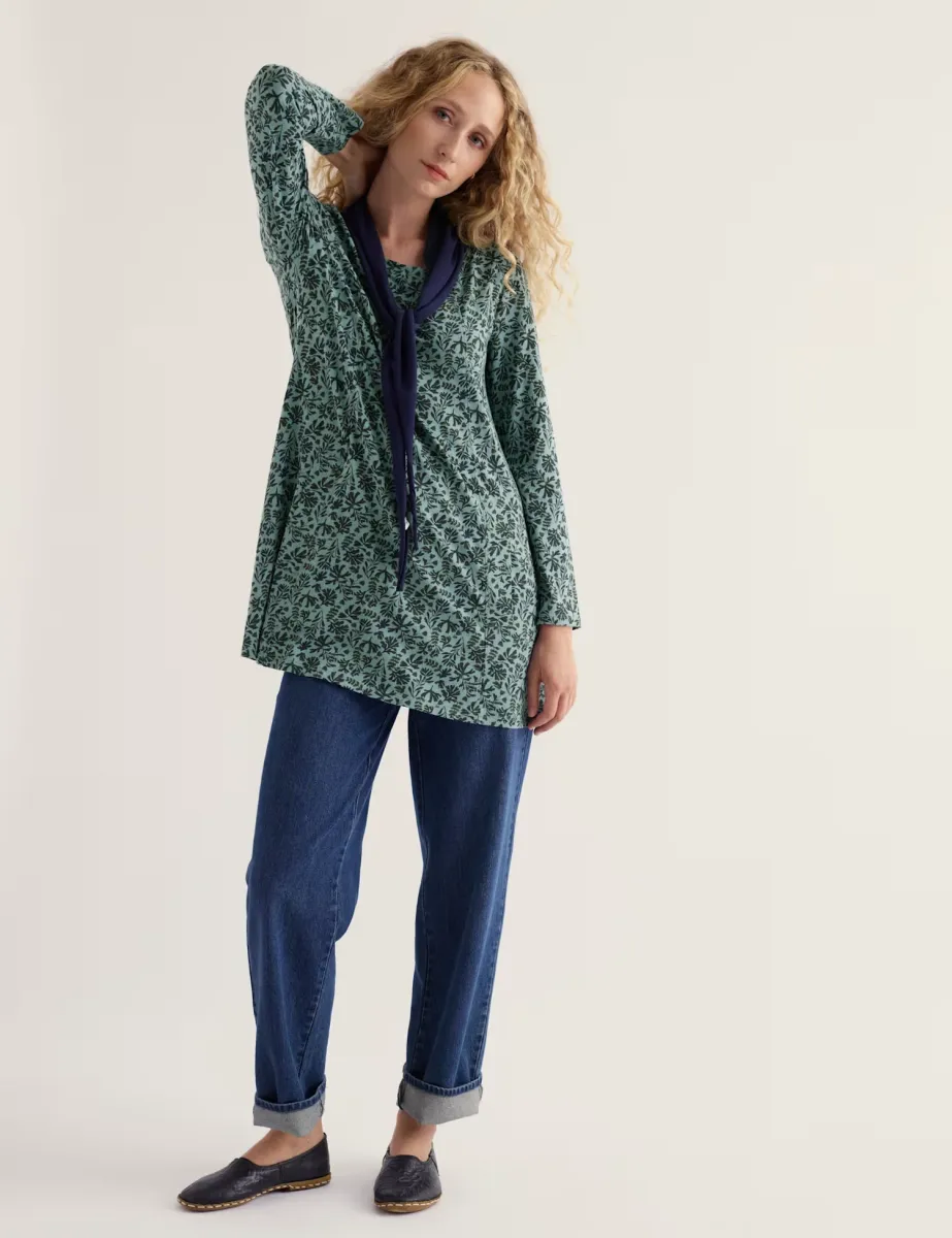 Cotton Rich Jersey Floral Relaxed Tunic Blue Mix