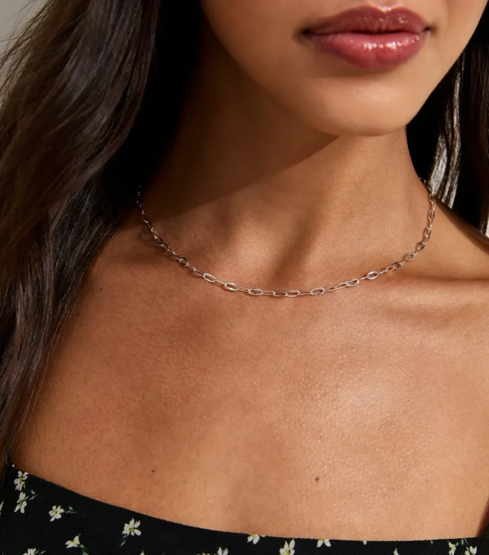 Silver Plated Flat Chain Necklace