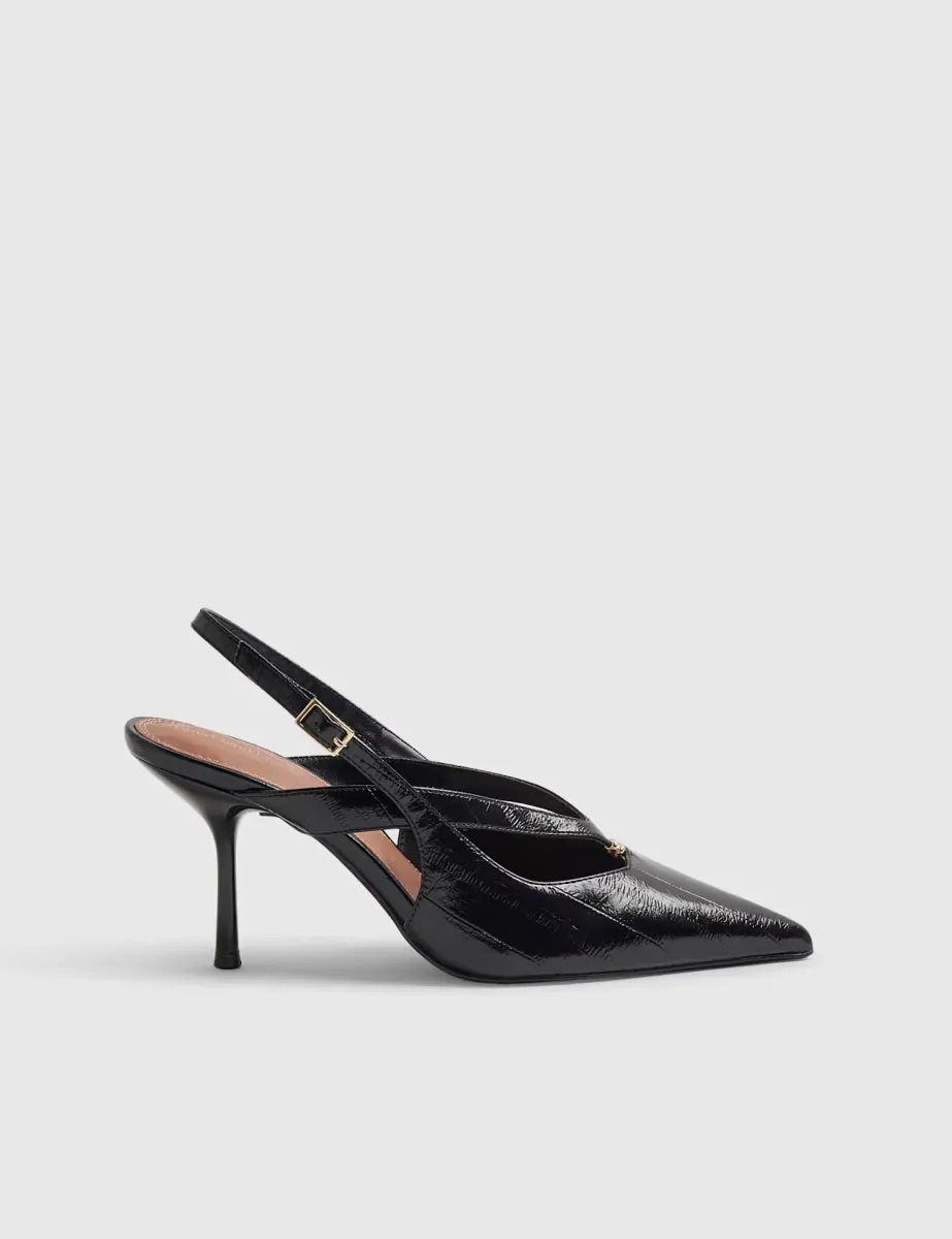Faux Leather Buckle Slingback Court Shoes Black