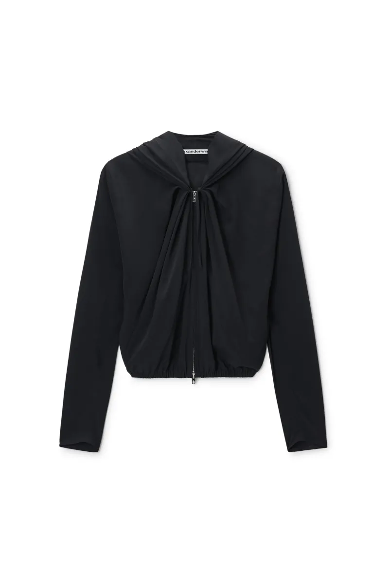 PLEATED NECKLINE HOODIE
