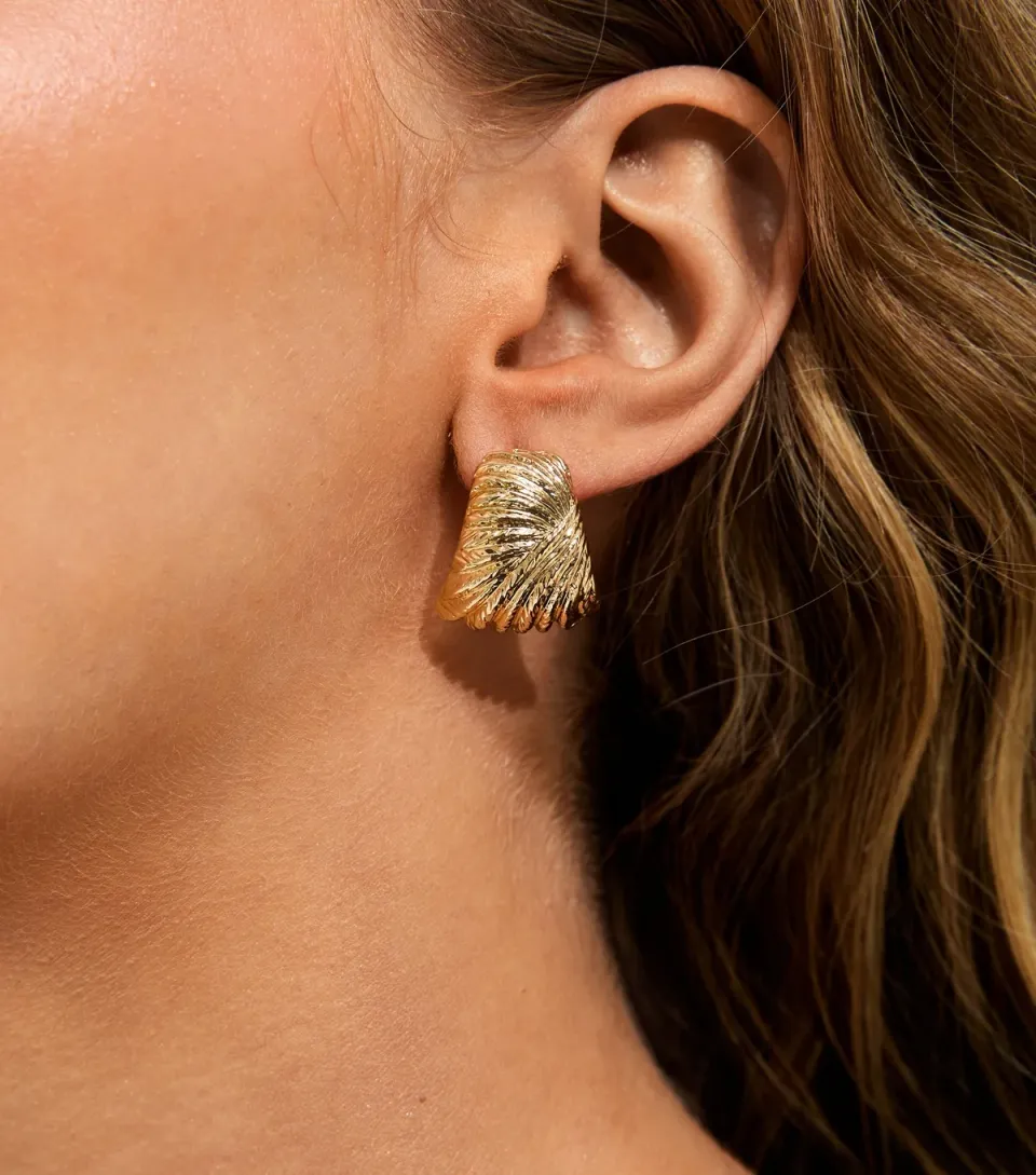 Gold Tone Chunky Curved Stud Earrings