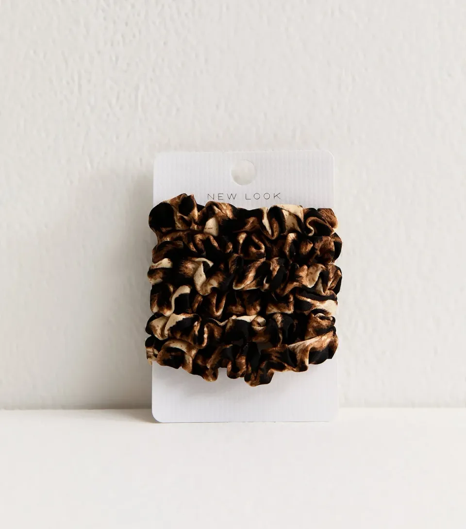 Pack of 6 Mini Leopard Satin Scrunchie