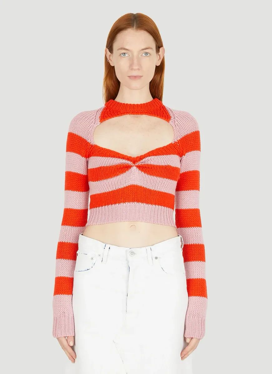 Cut Out Striped Knit Top