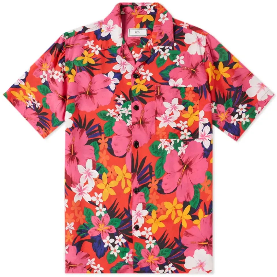 AMI Short Sleeve Floral Camp Collar Shirt