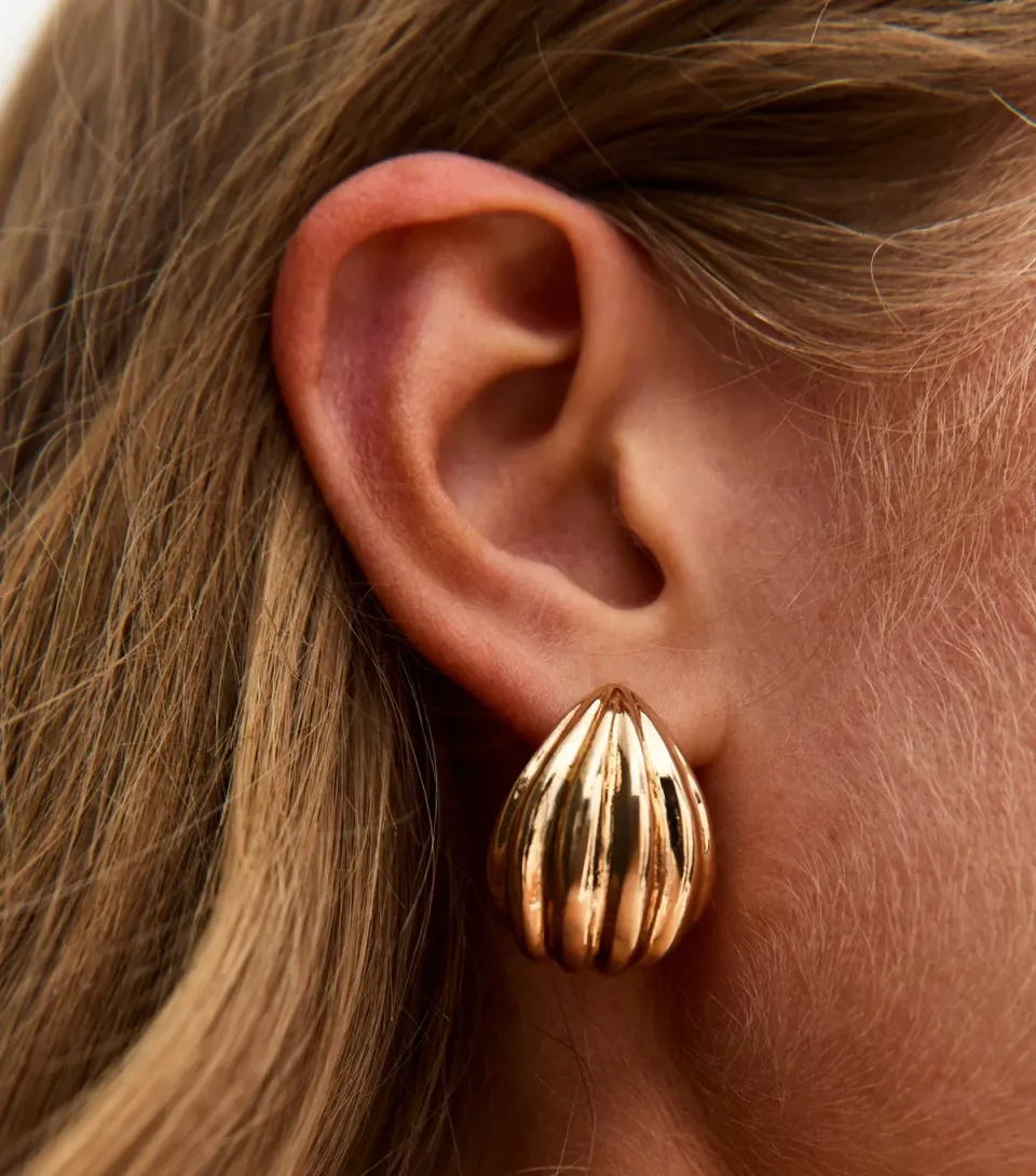 Gold Tone Shell Stud Earrings