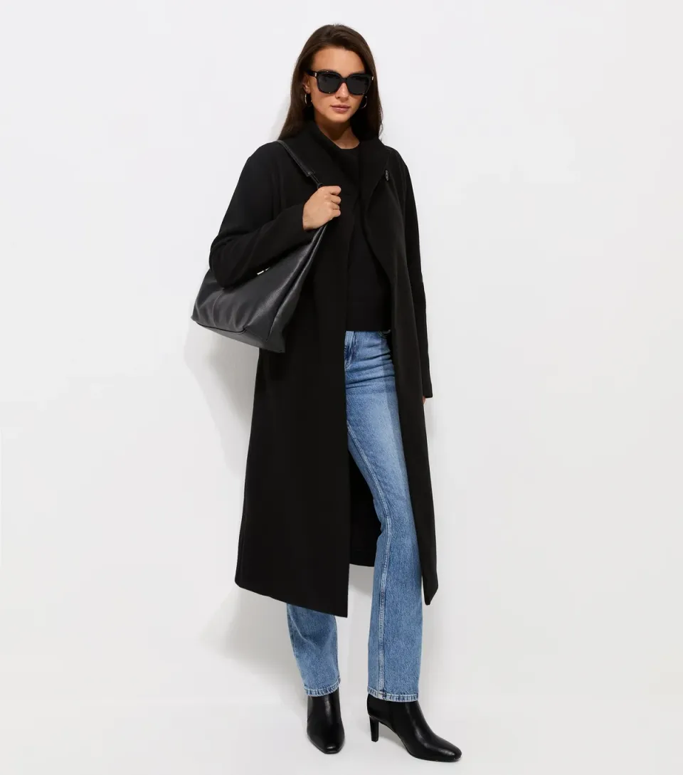 Women's Black Funnel Neck Tie Waist Coat
