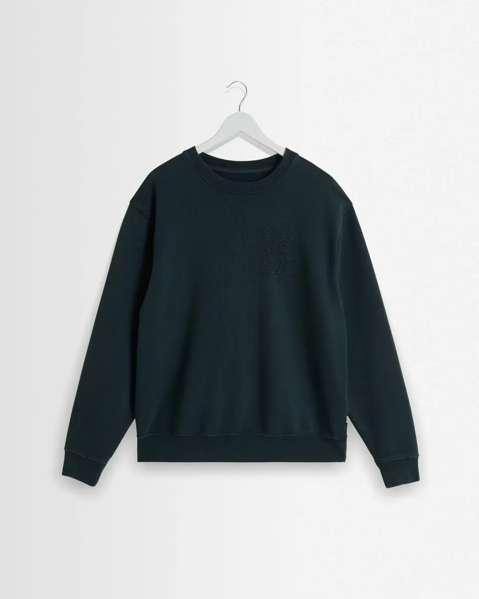 Sidney - Washed Black Embroidered Loopback Cotton Sweatshirt
