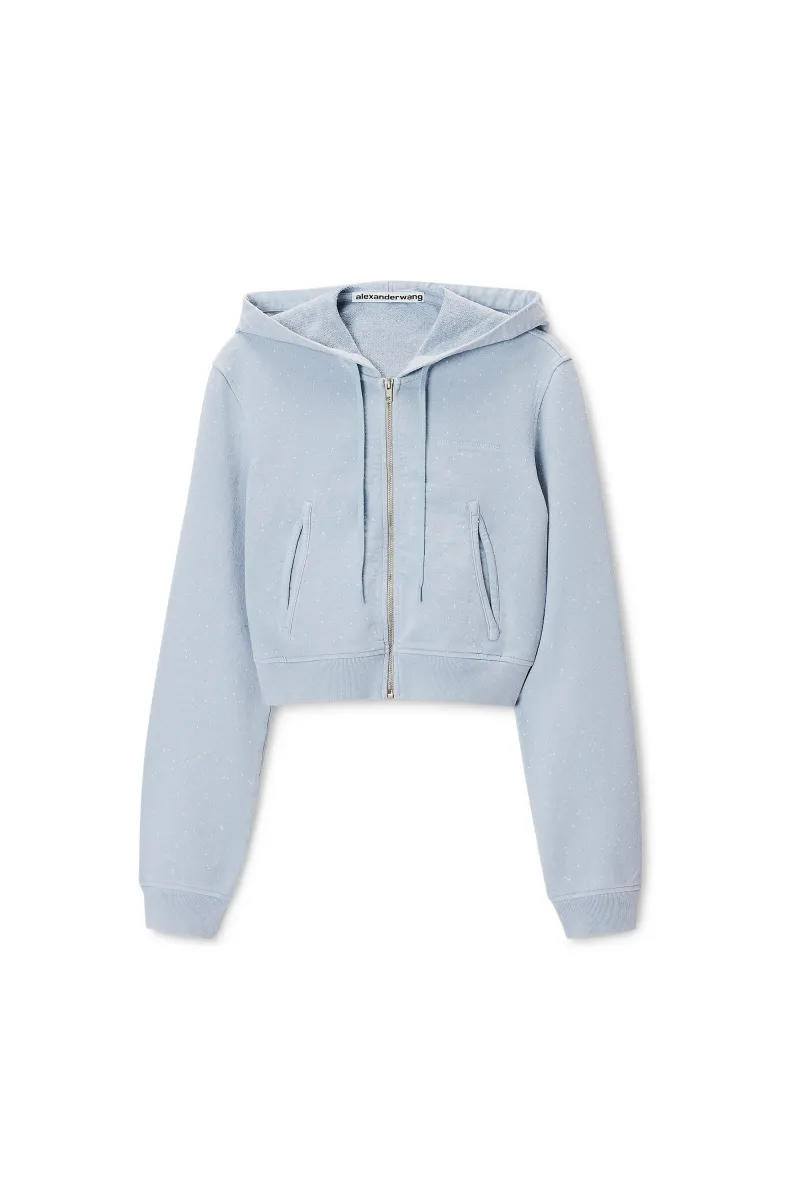 crystal hotfix fitted zip up hoodie