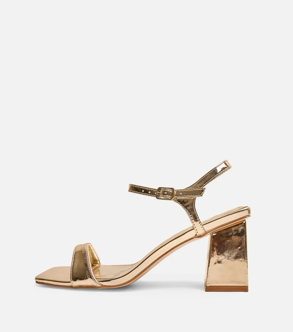 Women's Gold Faux Leather Maryse Block Heel Sandals