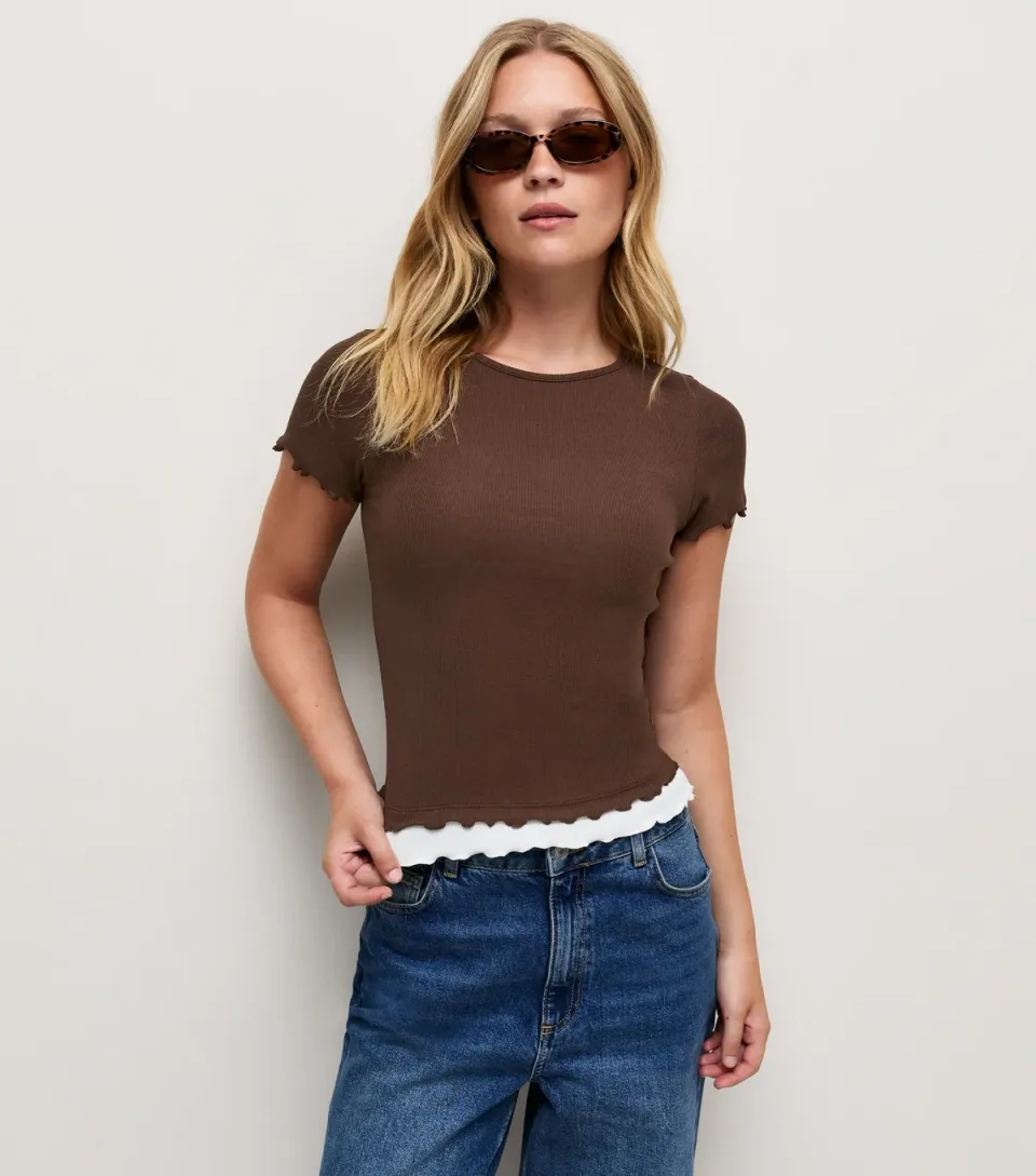 Women's Brown Babylock Cotton Rich Baby Tee