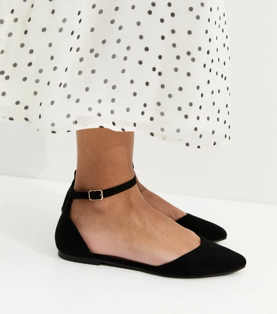 Women's Black Faux Suede Pointed Flats Vegan