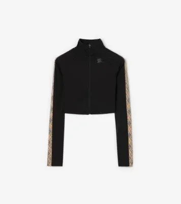 Stretch Nylon Cropped Track Jacket in Black