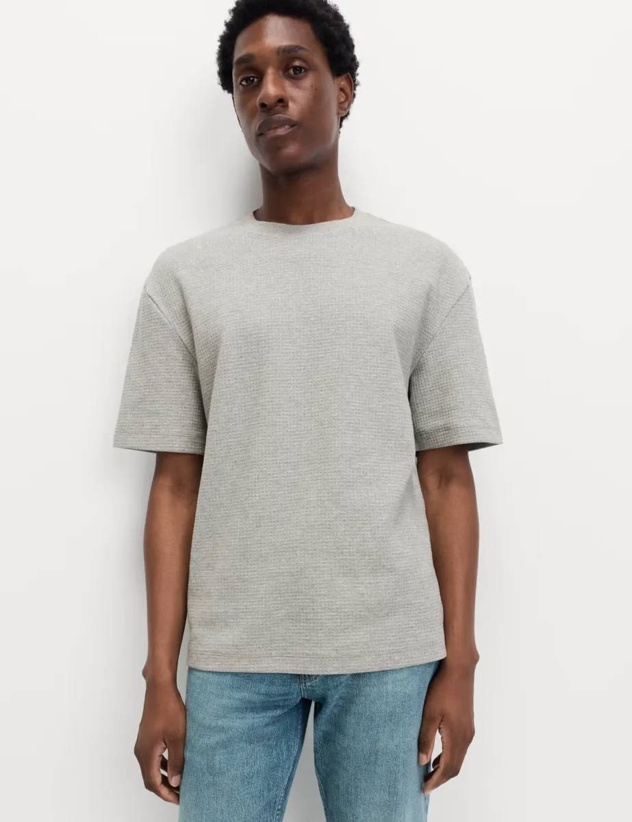Relaxed Pure Cotton Waffle T-Shirt Grey Marl
