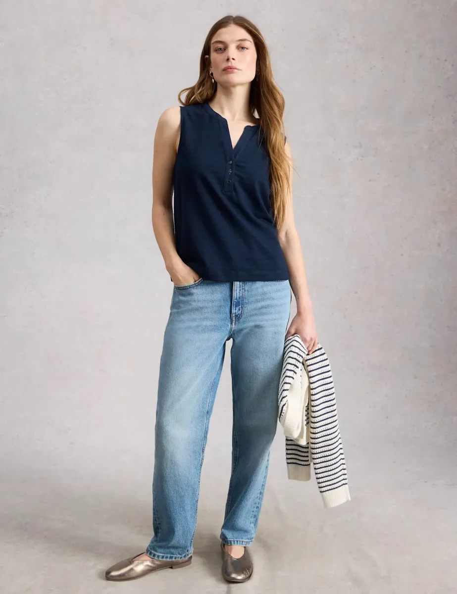Pure Cotton Textured Notch Neck Vest