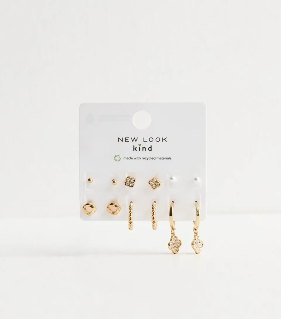 Pack Of 6 Mixed Designs Gold Tone Earrings