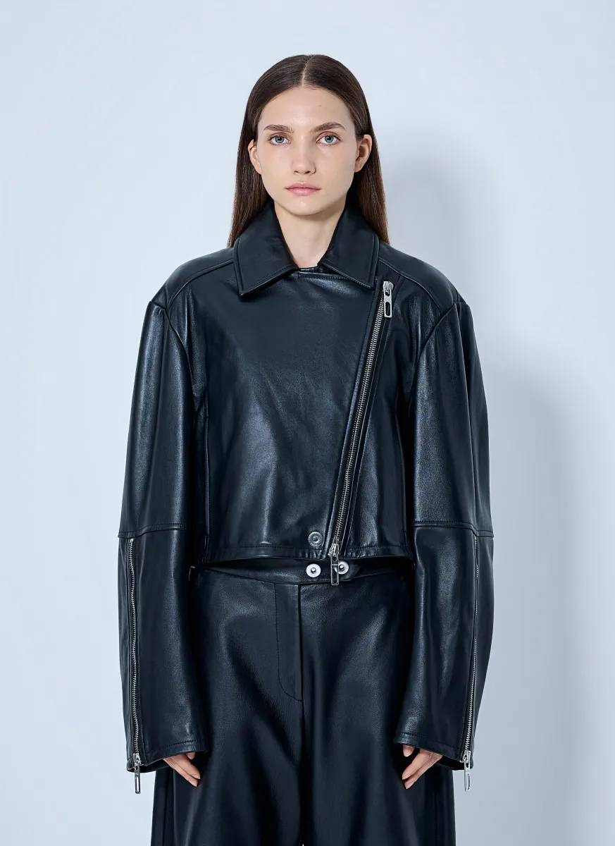 Leather Asymmetrical Zip Jacket