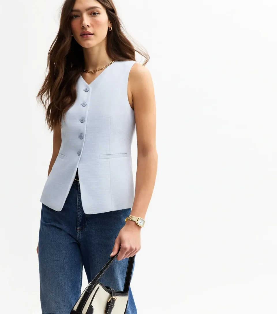 Women's Light Blue Textured Waistcoat