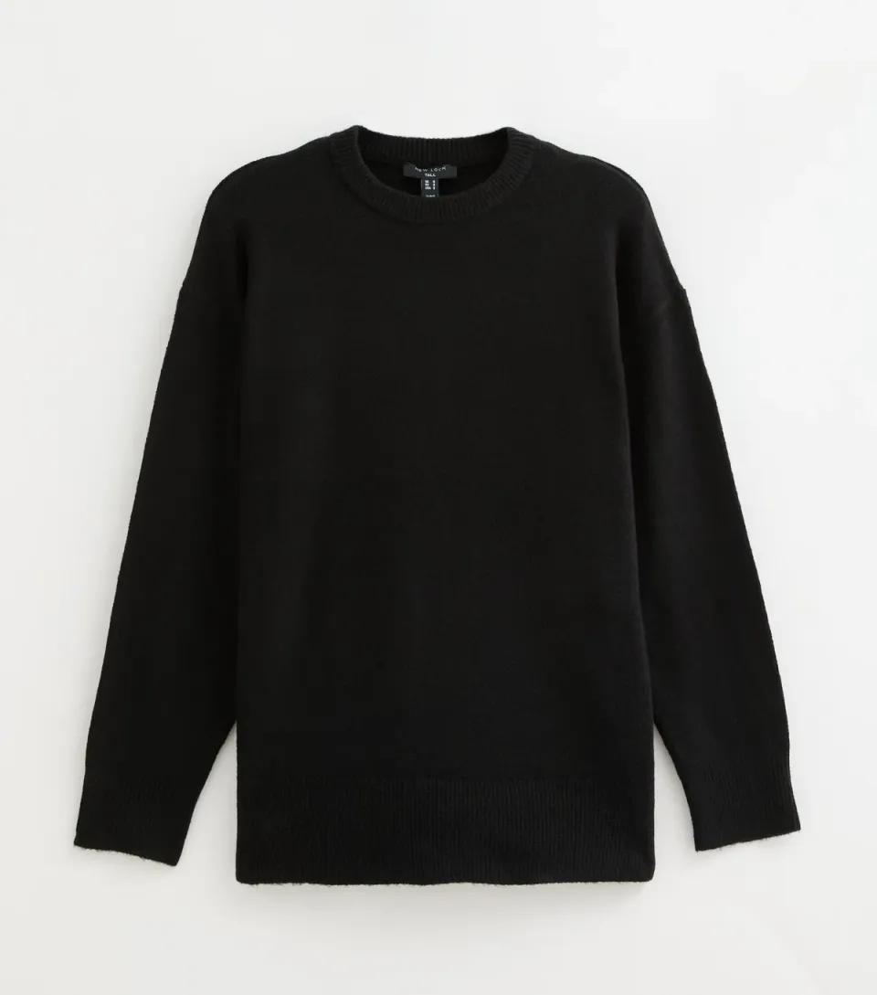 Women's Tall Black Crew Neck Knitted Jumper