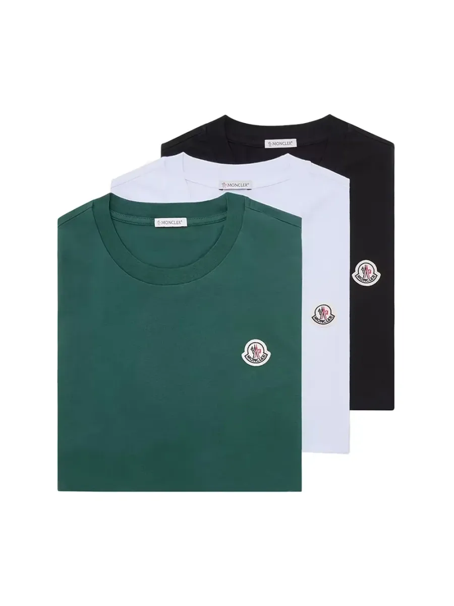 Men Logo Patch Cotton T-Shirt (Pack of Three) GRN/WHT/BLK