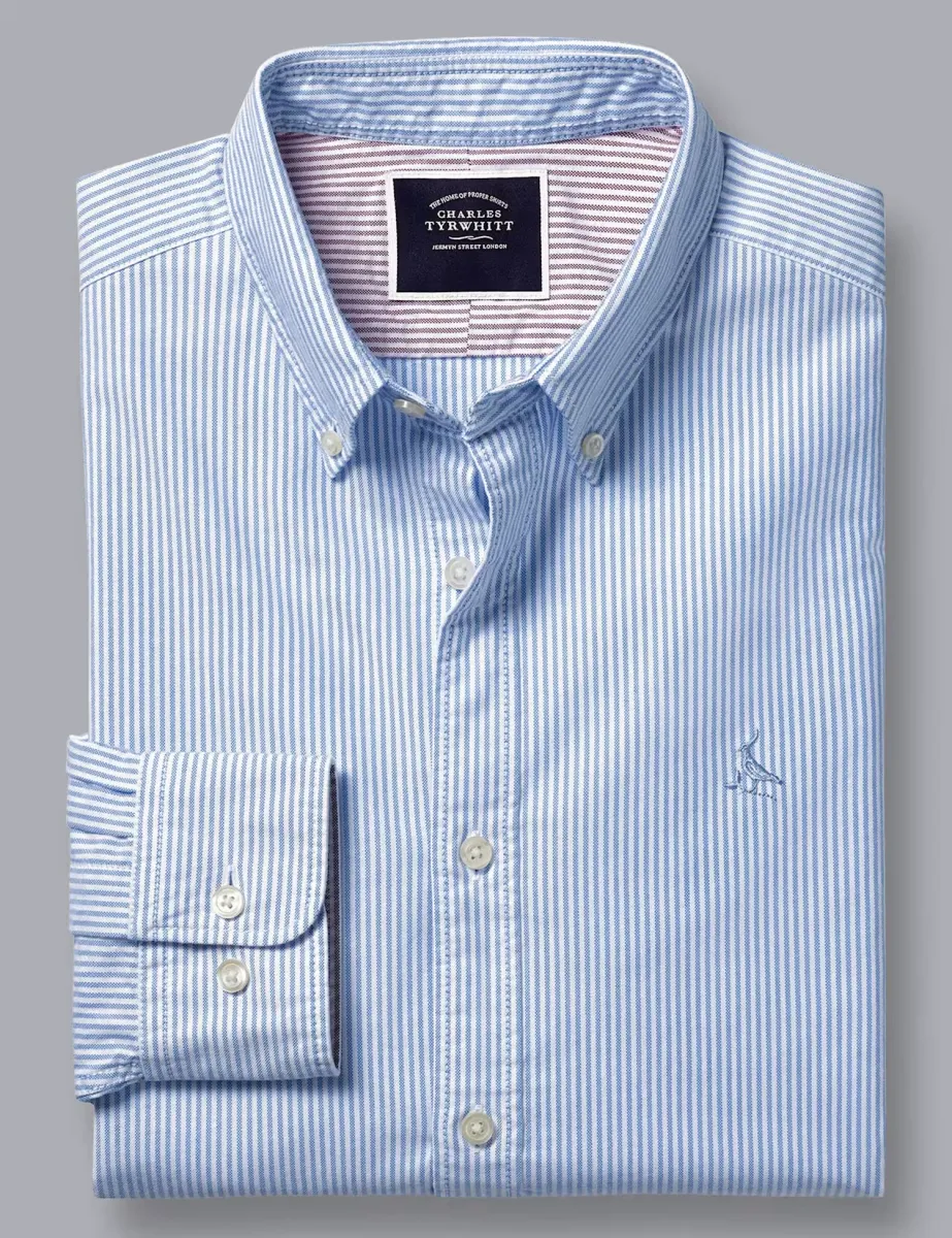 Slim Fit Pure Cotton Striped Oxford Shirt Blue